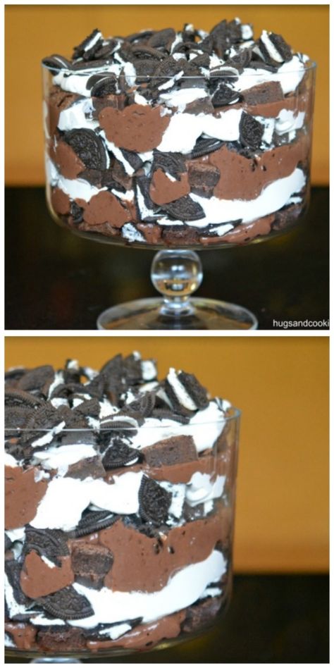 oreo brownie trifle Oreo Brownie Trifle, Oreo Trifle, Trifle Bowl Recipes, Chocolate Pudding Cookies, Trifle Dessert Recipes, Oreo Brownie, Trifle Recipes, Oreo Desserts, Brownie Trifle