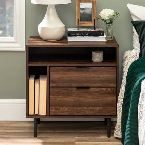 Middlebrook 25-inch Modern 2-Drawer Storage Nightstand - On Sale - Bed Bath & Beyond - 28787650 Storage Nightstand, Bedside Table Design, Walnut Nightstand, Nightstand Storage, Cord Management, Living Room Side Table, Modern Nightstand, Modern Storage, Bedroom Night Stands