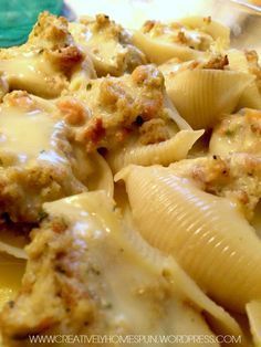 Stuffing Stuffed Shells, Stuffed Shells With Chicken, Filled Pasta Shells, Cheese Filled Pasta, Stuffed Shells Beef, Stove Top Stuffing Recipes, Shells Stuffed, Chicken Stuffed Shells, Stuffed Shells Ricotta