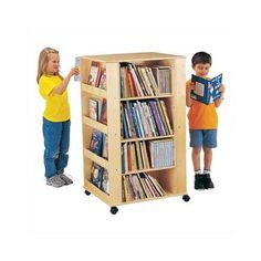 Organizing Kids Books, Media Tower, Book Carts, Book Tower, Preschool Furniture, Mobile Library, Book Cart, Library Furniture, Classroom Storage