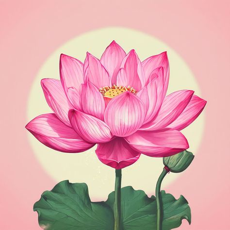 #vintage #style #lotus #flower #illustration Kanha Illustration, Lotus Digital Art, Lotus Vector Illustration, Indian Art Style, Lotus Illustration Design, Indian Lotus Painting, Lotus Decoration Ideas, Lotus Flower Painting Watercolors, Lotus Canvas Painting