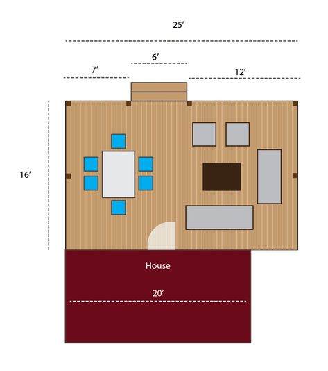 16 x 25 deck layout Big Deck Furniture Layout, Rectangle Deck Layout Ideas, Back Deck Layout Ideas, 12 X 16 Deck, 16x20 Deck, 10 X 12 Deck Plans, Large Deck Ideas Layout, Rectangle Deck Furniture Layout, Large Rectangular Deck Layout