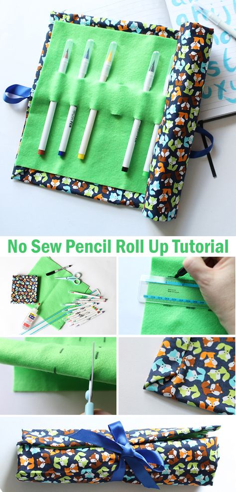 No Sew Pencil Roll Up Tutorial Crochet Roll Up Pencil Case, Diy Pencil Roll Up Case, Pencil Case Diy Easy, Roll Up Pencil Case Diy Free Pattern, Diy Pencil Roll, Passport Cover Diy, Pencil Case Diy, Diy Crafts Pencil Case, Pencil Pouch Diy