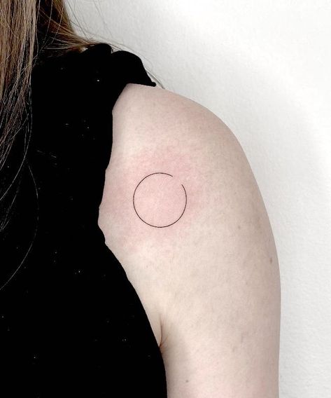 Almost Tattoo Word, Openness Tattoo, Word Circle Tattoo, Circle And Line Tattoos, Unfinished Circle Tattoo, Beauty In Imperfection Tattoo, Small Circle Tattoos For Women, Tiny Symbol Tattoo, Imperfect Tattoo Ideas