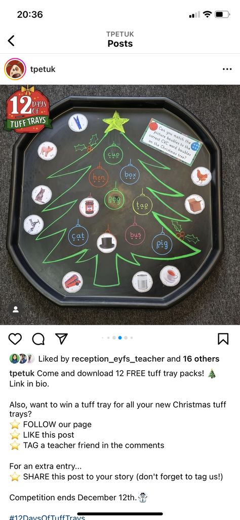 Christmas Writing Eyfs, Christmas Enhanced Provision, Christmas Eyfs Tuff Tray, Christmas Tuft Tray Ideas, Christmas Continuous Provision Eyfs, Christmas Provision Eyfs, Christmas Continuous Provision, Christmas Tough Tray Ideas, Christmas Phonics Activities