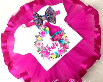 Pretty Poppy Trolls Floral Rainbow Pink 4th Fourth Birthday Shirt Tutu Tee Sequins Bow Headband Set Baby Girl Outfit Set Party Dress Custom Tutu Shirt, Poppy Trolls, Trolls Poppy, Floral Rainbow, Birthday Tutu Outfit, Rainbow Balloons, Birthday Girl Outfit, Fourth Birthday, Baby Girl Outfit