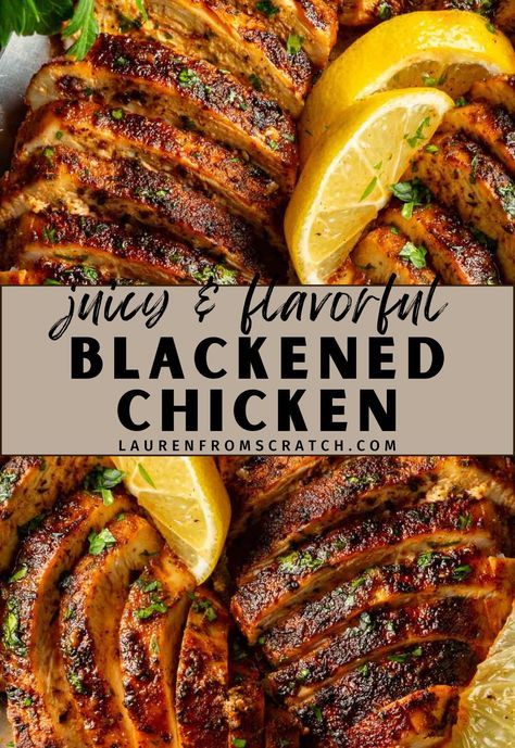 Spice up your dinner routine with our Spicy and Flavorful Blackened Chicken recipe. It's not just easy to make; it's also packed with a punch of Cajun flavors. Enjoy a juicy, perfectly cooked chicken breast with a blackened crust for a satisfying meal. More recipes at LaurenFromScratch.com Blackened Turkey Breast, Blacken Chicken Breast, Chicken Breast Cutlet Recipes, Easy Blackened Chicken, The Best Dinner Recipes, Cajun Chicken Breast, Freezing Cooked Chicken, Blackened Chicken Recipe, Quick Chicken Dinner