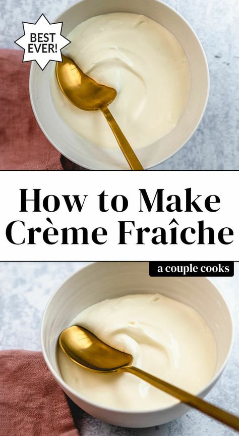 Creme Fraiche Recipe, Creamy Sauces, Creme Fraiche Recipes, Cheese Recipes Homemade, Make Sour Cream, Homemade Nut Butter, Homemade Sour Cream, Diy Mixes, Couple Cooking