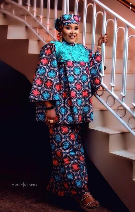 Trending Kampala Styles, Arewa Hausa Styles For Women, Arewa Hausa Ankara Skirt And Blouse, Hausa Styles For Women, Arewa Hausa Styles, Arewa Ankara Skirt And Blouse, Hausa Ankara Skirt And Blouse, Bubu With Ankara, Ankara Bubu Gown Styles With Embroidery