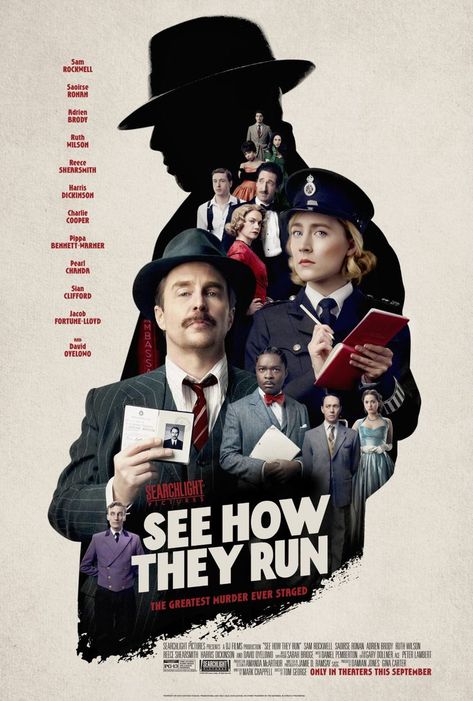 See How They Run - I had no clue what this film was about other than it was a murder mystery. Pretty enjoyable. I'm curious to know why they did so much split screen in it. Jacob Fortune-lloyd, Adrien Brody Movies, See How They Run, 2022 Movies, David Oyelowo, Sam Rockwell, Harris Dickinson, Reece Shearsmith, Ruth Wilson