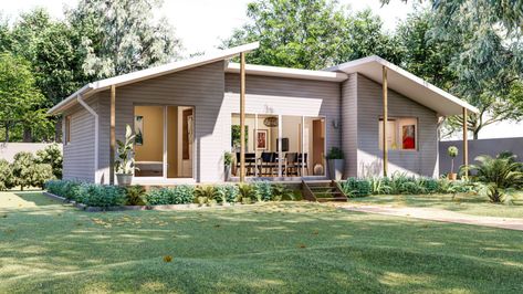 How to build for under $100,000 with these kit homes Kit Homes Australia, 2 Bedroom House Design, House Plans Australia, Skillion Roof, Granny Flats, 2 Bedroom House Plans, Shed Homes, Modular Building, Granny Flat