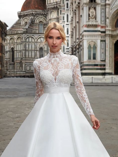 Wedding Dress Simple Elegant, Dress Simple Elegant, Wedding Dress Cover, Church Wedding Dress, Mikado Wedding Dress, Wedding Dress For Bride, Simple Elegant Wedding Dress, Wedding Dress With Long Sleeves, Long Sleeve Ball Gowns