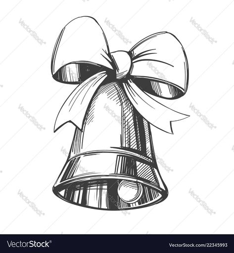 Christmas Sketch Ideas, Bell Sketch, Bell Drawing, Last Bell, Bell Tattoo, Belle Tattoo, Easy Christmas Drawings, Bow Drawing, Christmas Sketch