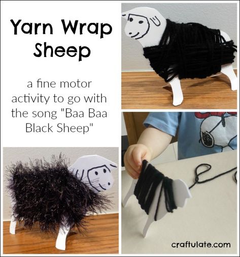 Yarn Wrap Sheep - a fun fine motor activity to go with the song Baa Baa Black Sheep Baa Baa Black Sheep Crafts, Baa Baa Black Sheep Activities, Nursery Rhyme Crafts, Cardboard Template, Nursery Rhymes Preschool, Finger Gym, Nursery Rhymes Activities, Lead Teacher, Crafts For Preschoolers