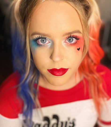 Harley Quinn Face Makeup, Kids Harley Quinn Makeup, Thing One And Thing Two Makeup, Harley Quinn Makeup Kids, Simple Harley Quinn Makeup, Harely Quinn Makeup, Easy Harley Quinn Makeup, Harley Quinn Face Paint, Harley Quinn Makeup Ideas