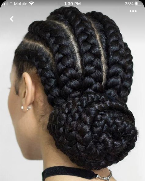 Big Cornrow Braids, Two Cornrow Braids, Cornrows Braids For Black Women, Braids Ponytail, Cornrows Styles, African Hair Braiding Styles, Braided Cornrow Hairstyles, Girl Braids, Natural Hair Braids