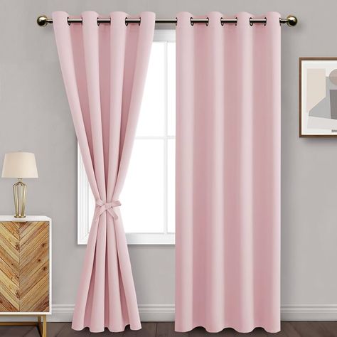 Amazon.com: DWCN Blackout Curtains for Bedroom with Tiebacks - Room Darkening Privacy Grommet Top Window Curtains for Living Room, 52 x 84 inch Length,Blush Pink,Set of 2 Panels : Home & Kitchen Light Pink Curtains Bedroom, Pink Room Curtain Ideas, Pink Curtains Bedroom, Pink And White Curtains, Girl Curtains, Pink Curtain, Girls Bedroom Curtains, Pink Closet, Blackout Curtains Bedroom