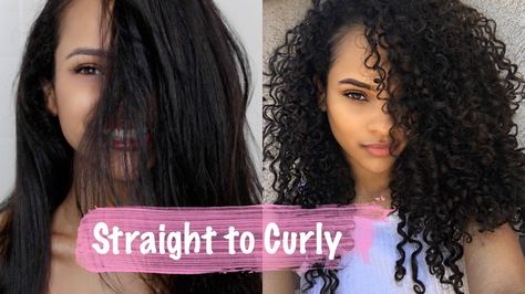 How to: Straight To Curly Routine (Zero Damage) [Video] - https://blackhairinformation.com/video-gallery/straight-curly-routine-zero-damage-video/ Frizz Curly Hair, Big Curly Hair Tutorial, Curl Hair Without Heat, Curly Routine, Straw Curls, Define Curly Hair, Curls Without Heat, Tiny Curls, Curling Straight Hair