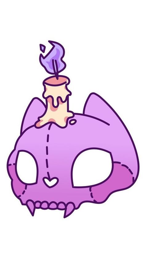 Lovejoy Cat Skull, Cat Skull Drawing Simple, Halloween Eye Drawing, Skull With Candle Drawing, Skull Drawing Cute, Skull Cat Drawing, Cat Mask Drawing, Cute Skull Drawing, Purple Art Aesthetic