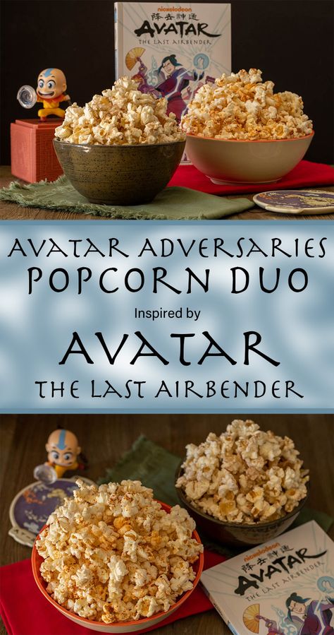 [AD] The Geeks have created a new sponsored recipe for an Avatar Adversaries Popcorn Duo inspired by the hit show Avatar: The Last Airbender. 2geekswhoeat.com #AvatarAdversaries #Avatar #Nickelodeon #Popcorn #GeekyRecipes #GeekyFood Avatar The Last Airbender Snacks, Nickelodeon Recipes, Avatar The Last Airbender Recipes, Fictional Recipes, Avatar Recipes, Fandom Recipes, Movie Foods, Movie Inspired Recipes, Food Combos