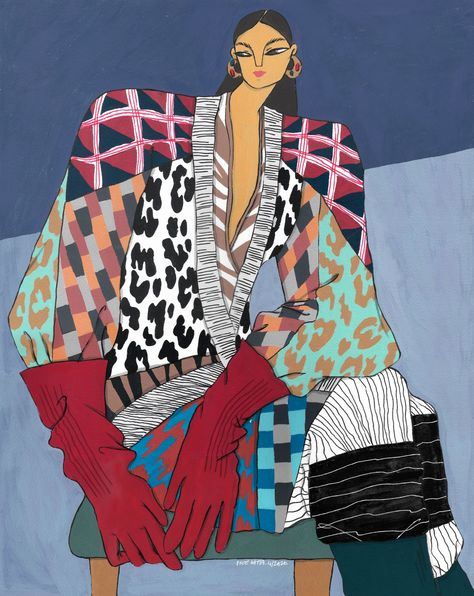 Ping Hatta's latest portraits celebrate womanhood, diversity and a love of maximalist fashion | Creative Boom Maximalist Art Paintings, Maximalist Painting, Self Portrait Art, Fashion Illustration Poses, Maximalist Fashion, Maximalist Art, American Illustration, Fashion Creative, Embroidery Designs Fashion