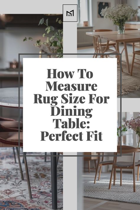 Discover how to measure rug size for your dining table to ensure a perfect fit. Learn the rule of thumb for selecting a rug that extends at least 24 inches beyond the table on all sides, allowing chairs to remain on the rug even when pulled out. This guide provides instructions on measuring your dining area and table, and tips on choosing a rug shape that complements your room's dimensions and furniture layout. Area Rug Size Guide Dining, Round Dining Table Rug Size Guide, Rug Under Square Dining Table, Kitchen Table Rug Size Guide, Dining Room Table Rug Size, Kitchen Table Area Rug, Size Rug For Dining Table, Dining Area Rug Ideas, How To Style A Round Dining Table