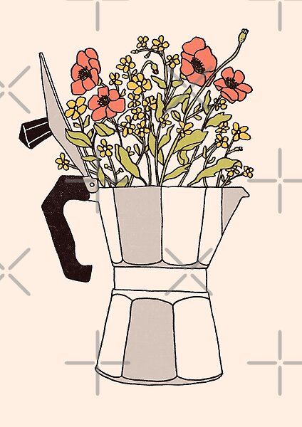 Moka Flowers by Florent Bodart | Redbubble Flowers Color, Coffee Poster, Kanazawa, Poster Colour, Coffee Art, Coffee Pot, Red Barrel Studio, Flower Art, Art Inspo