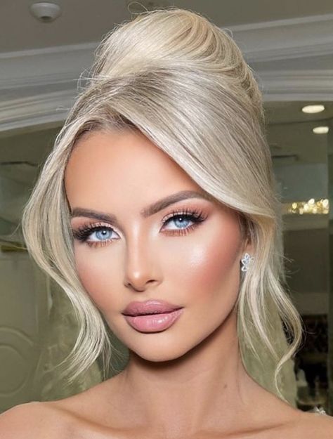 Blonde Hair Blue Eyes Makeup, Wedding Makeup Blonde, Makeup Looks Blue Eyes, Bridal Makeup For Blondes, Glam Bride Makeup, Wedding Makeup For Blue Eyes, Wedding Makeup Blue, Hair Styles For Long Hair, Pageant Makeup