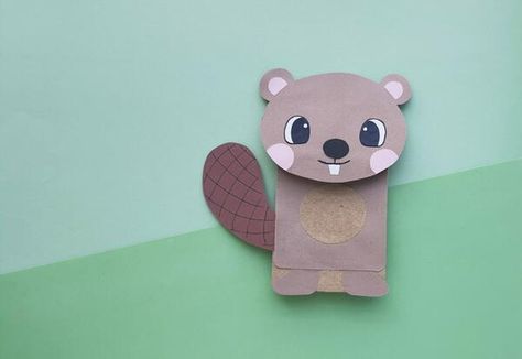 Paper Bag Beaver Puppet Animal Hand Puppets, Children Crafts, Paper Bag Puppets, Sharpie Crafts, Puppet Patterns, Puppet Crafts, Animal Crafts For Kids, Woodland Friends, Nature Walk