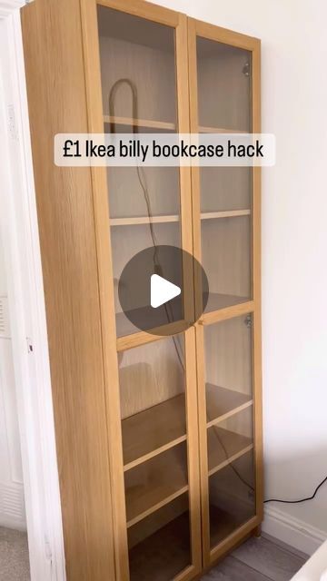 Interior by Lu | Home Styling & DIYs on Instagram: "£1 Ikea hack  Yeah yeah you read it right ! I only paid £1 to upcycle this ikea Billy book case using leftover paint , handles that I had at home and rattan effect wall paper from @dunelmuk which Was reduced to £1  What do we guys think ?  Follow me for more DIYs and  hacks   @ikeauk @ikeauk @ikeahackersofficial @ikeahack   #ikeahack #ikea #beforeandafter #ikeabilly #ikeabillyhack #diy #easydiy #diyproject #furnituremakeover #furnitureflipchallenge #diyhomedecor #diyprojects #diyfurniture #diyhomeprojects #furnituredesign #furnitureflip #furnituremakeover #hacks #myinspiringinterior" Bookcase Cover Ideas, Making Doors For Bookcase, Billy Bookcase Sideways, Ikea Billy Glass Doors Hack, Build In Billy Bookcase, Ikea Billy Paint, Billy Bookcase Clothes Storage, Billy Shelf Styling, Lommarp Ikea Hack