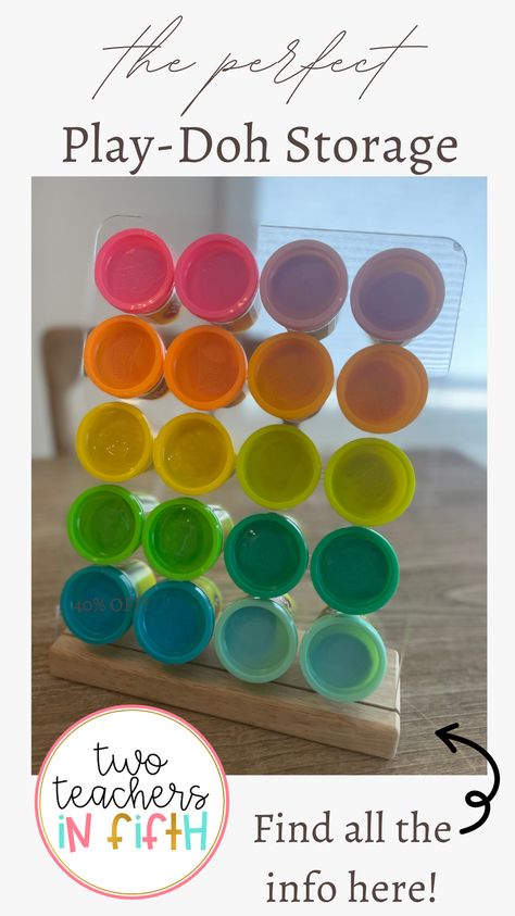 Click to find the exact size of playdoh needed for this set up! Playdoh Storage Organizing, Playdough Organization, Play Doh Organization, Play Doh Storage Ideas, Playdoh Storage Ideas, Playdough Storage, Playdoh Storage, Play Dough Storage, Play Doh Table