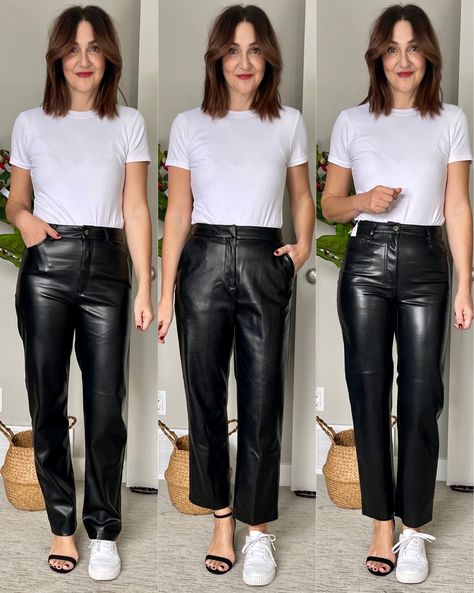 Shop Gisele Faux Leather Straight Pants and other curated products on LTK, the easiest way to shop everything from your favorite creators. White Oxford Shirt, Green Turtleneck, Leather Pants Outfit, Leather Pants Women, Oxford White, Striped Turtleneck, Faux Leather Pants, Gap Jeans, Straight Pants