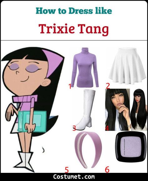 Trixie Tang (The Fairly OddParents) Costume for Cosplay & Halloween 2021 Halloween Costumes White Boots, Trixie And Veronica Costume, Halloween Costumes With White Boots, Trixie Halloween Costume, Fairly Oddparents Costume, Long Hair Halloween Costumes, Cartoon Halloween Costumes Women, White Boots Halloween Costume, Trixie Tang Costume