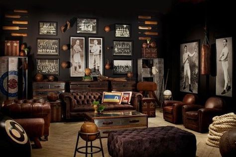 On old man cave that looks like will never go out of style. Décor Steampunk, Modern Man Cave, Steampunk Interior, Chesterfield Bank, Sports Man Cave, Ultimate Man Cave, Man Cave Basement, Victorian Interior, Man Cave Home Bar