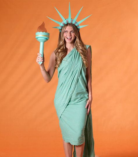 Statue of Liberty Costume | JOANN Tourist And Statue Of Liberty Halloween Costume, Diy Statue Of Liberty Costume, Lady Liberty Costume, Statue Of Liberty Costume, Homemade Dress, Store Fabric, Pumpkin Pies, Buy Fabric Online, Lady Liberty