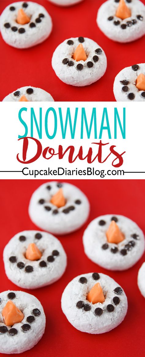 Snowman Donuts Snowman Donuts, Special Cookies, Donut Cupcakes, Cupcake Diaries, Chocolate Peanut Butter Cupcakes, Mini Snowman, Easy Holiday Treats, Powdered Donuts, Peanut Butter Cupcakes