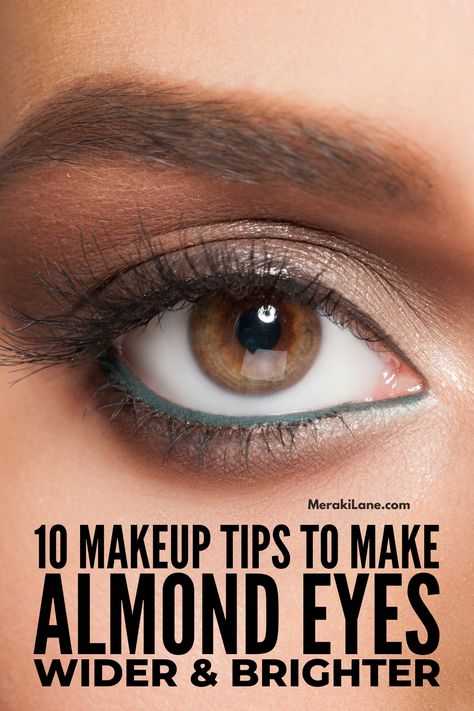 10 Almond Eye Makeup Hacks to Accentuate Your Look | When someone has almond eyes, it means the iris of their eyes touch both their top and bottom eyelids and you can only see the whites of their eyes on the sides. If this sounds like you, click for our best makeup application tips and hacks, step by step tutorials, plus our favorite eye products to accentuate the shape of your eyes. From smokey eye tips, to eyeliner application ideas, to drugstore mascaras you'll love, this post has it all! Almond Eye Shape Eyeliner, Almond Shape Eyes Makeup, Eyeshadow For Almond Shaped Eyes, Best Eye Makeup For Almond Eyes, Siren Eye Makeup On Almond Eyes, Eye Makeup For Almond Shaped Eyes, Round Eyes Makeup Eyeliner, Roundish Almond Eyes Makeup, Makeup For Almond Shaped Eyes