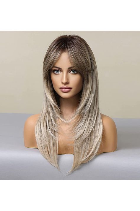 Blond Ombre, Wine Red Hair, Grey Blonde, Bangs For Women, Blonde Wigs, Blonde Layers, Long Natural Hair, Brown Blonde Hair, Brown To Blonde