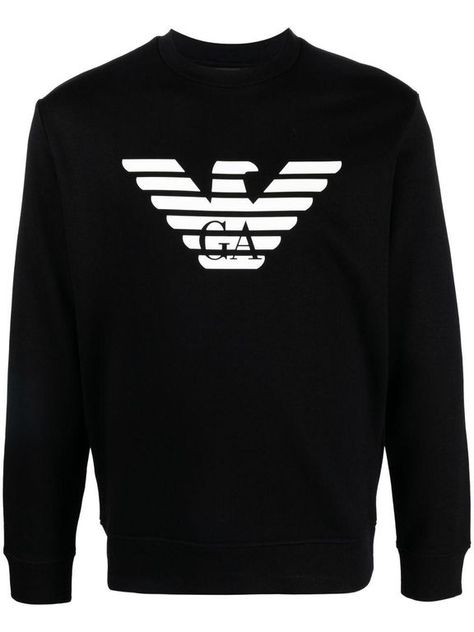 Men's Emporio Armani Logo Cotton Blend Sweatshirt - Black - Sweatshirts Logo-print cotton sweatshirt from EMPORIO ARMANI featuring black, cotton, modal blend, logo print at the chest, crew neck, long sleeves and straight hem. Conscious: This item contains at least 50% low-impact materials, which are certified or widely recognised as having a lower environmental impact. Material: -. Made in: BG. Shopping Online Logo, Armani Sweatshirt, Activewear Print, Armani Logo, Latest Fashion Design, Sweater Brands, Armani Men, Mens Activewear, Cotton Hoodie