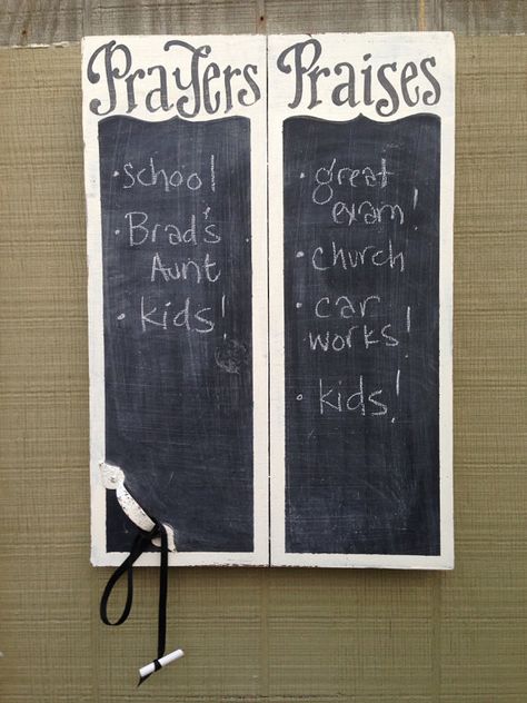 Prayers and Praises Chalkboard - verse of week - scripture board - sunday school - homeschool Chalkboard Verse, Heather Ideas, Children Ministry, Sunday School Rooms, Primary Ideas, Church Youth, Prayer Wall, Church Interior, Bible Time