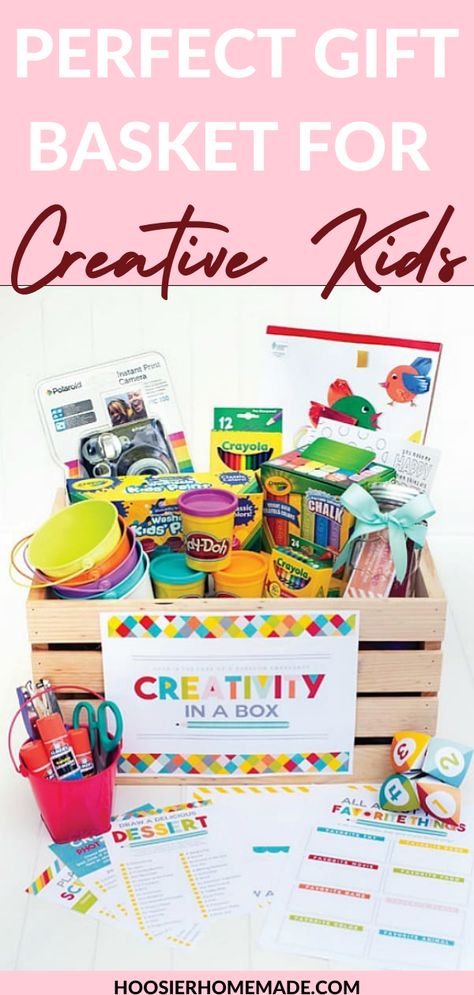 Arts And Crafts Basket Raffle, Arts And Crafts Raffle Basket, Art Raffle Basket Ideas, Art Raffle Basket, Family Activity Gift Basket, Kid Raffle Basket Ideas, Kindergarten Basket, Kids Raffle Basket Ideas, Creative Gift Basket Ideas