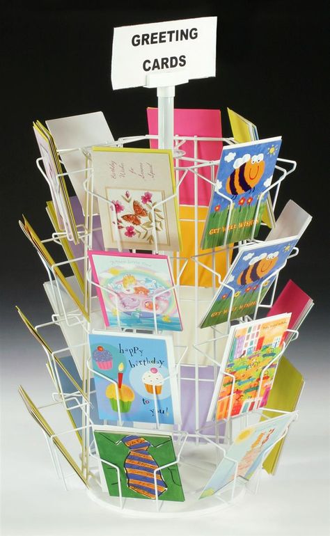 Rotating Greeting Card Display w/ Sign Clip, Countertop, 24 Pockets - Black Wire Display Stand, Merchandise Display, Table Top Display Stand, Greeting Card Display, Fair Booth, Craft Fairs Booth, Countertop Display, Wire Racks, Market Stall