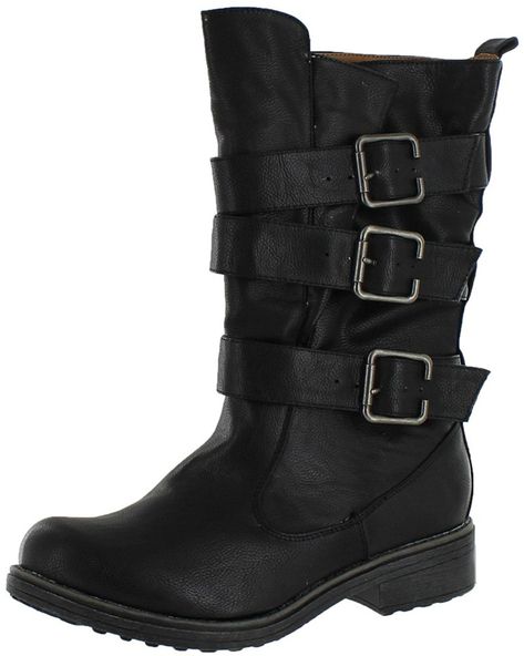 RAGGAE-01 Strappy Buckle Mid Calf Combat Boot - Black - CL116RRQ4ST - Women's Shoes, Boots, Mid-Calf  #fashion #style #shoes #ootd #fashionwomen #shopping #Mid-Calf Boots Midcalf, Brown Ankle Boots Outfit, Boots With Straps, Brown Boots Outfit, Style Converse, London Shoes, Combat Boot, Womens Mid Calf Boots, Walking Boots