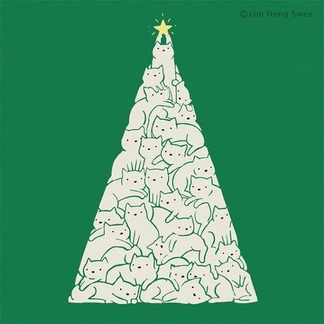 Meowry Christmas Christmas Card Illustration, Minimal Christmas, Love Doodles, Meowy Christmas, Aesthetic Christmas, Christmas Poster, Tree Illustration, Landscape Illustration, Beautiful Picture