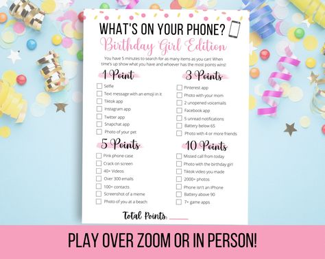 Teen What's on Your Phone Game Teen Birthday Party Game - Etsy Australia Birthday Party Games For Teens, 30th Birthday Party Games, Teen Birthday Games, Party Games For Teens, Teen Birthday Party Games, Preteen Birthday, What's On Your Phone Game, Virtual Birthday Party, Teen Girl Birthday Party