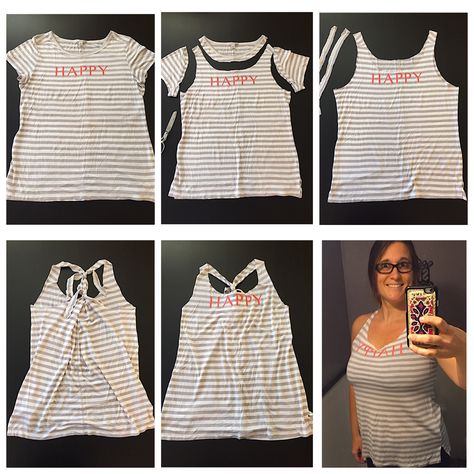 Just did a quick and fun no-sew DIY project! From tee to tank in a jiff!! I'm not a big fan of wearing t-shirts, but I looooove tank tops...so I turned the super soft tee that I never wear into a tank I will love to wear! #diytanktop #nosewfun #teetotank Tshirt Sleeves Ideas Diy Shirt, Shirt Into Tank Top, Cut Tshirt Diy, Cut Shirt Designs, Diy Cut Shirts, Cut Tee Shirts, Diy Clothes Refashion, Diy Clothes Videos, Upcycle Shirt