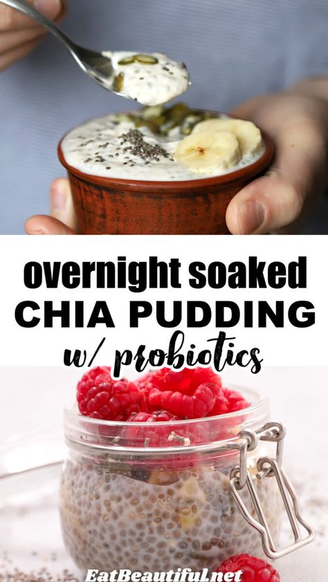 Overnight Chia Pudding is soaked for best nutrition and digestion, making it probiotic and gentler. Paleo, Vegan, Low Carb, Keto and GF. || chia pudding recipes | chia pudding | chia pudding recipes healthy | chia pudding breakfast | probiotic | fermented | soaked | seeds | chia pudding with yogurt | dairy free Chia Pudding With Yogurt, Chia Seed Nutrition, Healthy Chia Pudding, Pudding Recipes Healthy, Pudding Breakfast, Overnight Chia Pudding, Chia Pudding Recipes Healthy, Chia Pudding Breakfast, Overnight Chia