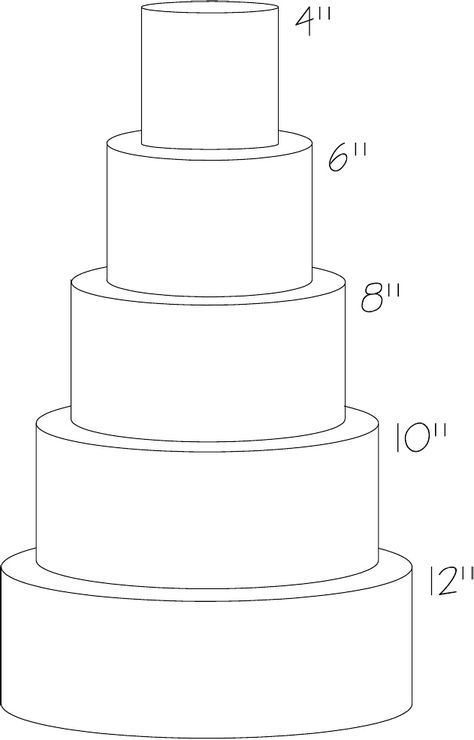 Round Cake Template you can use all the sizes and have 3 dummies 6, 8 10, and 12 can be your big cake you cut at the bottom and share with family its a lot of cake! its 4" or 3" high each layer. top 4" is yours or you can do a 4 layers and the 6" will be yours. Round Drawing, Round Cake Sizes, Cake Serving Chart, Cake Chart, Cake Sketch, 12 Inch Cake, Dummy Cake, Big Cake, Holiday Cake