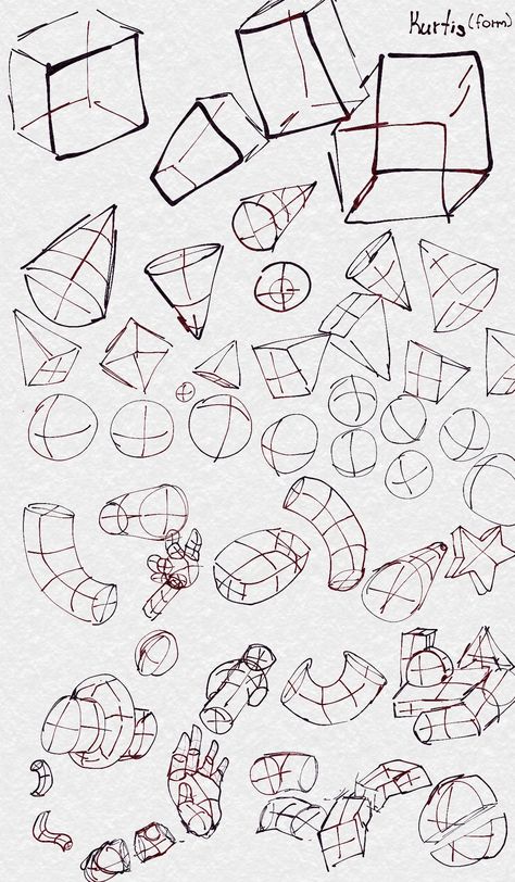 Shapes Perspective Drawing, Perspective Art Practice, Shape Anatomy Drawing, Drawing Ideas Shapes, Anatomy Practice Shapes, Shapes To Draw Bodies, Drawing Ideas Practice, 3d Shapes Sketch, Form In Art Drawing