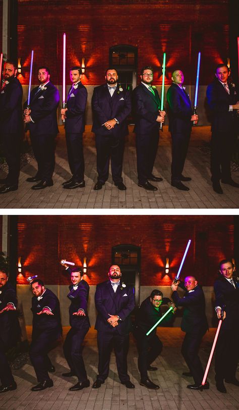 Star Wars Wedding Attire, Star Wars Grooms Table, Diy Star Wars Wedding Decorations, Star Wars Wedding Aesthetic, Lightsaber Wedding Photos, Star Wars Wedding Ideas Classy, Star Wars Wedding Photos, Star Wars Wedding Decor, Starwars Wedding Theme